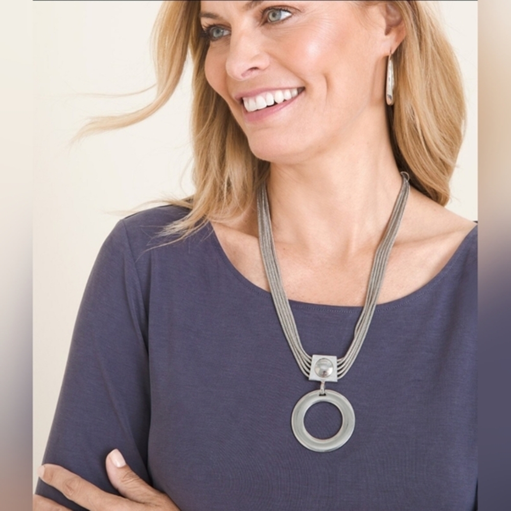 Chico's Short Silver-Tone Circlet Pendant Necklace